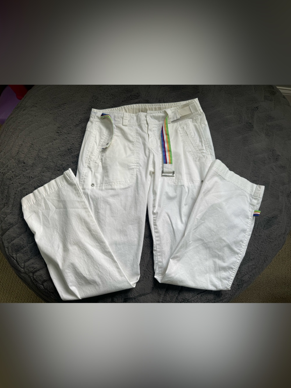 Nike White Straight-Leg Pants with Rainbow Strap